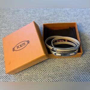 TOD'S Silver Leather Wrap Around Bracelet